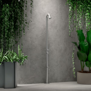 Satin Stainless Steel Outdoor Shower with HotCold Mixer and Foot Wash