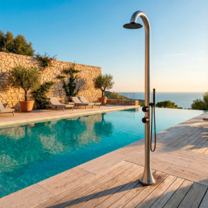 Outdoor Shower Stainless Steel 316L Black and Inox with Flexible Silver Handheld