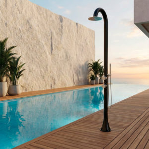 Black Stainless Steel 316L Outdoor Shower with Flexible Handheld and Dual Water Inlets