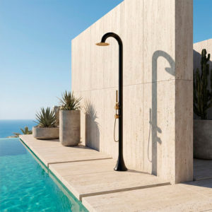 Black and Gold 316L Stainless Steel Outdoor Shower with Dual Water Inlets and Flexible Handheld