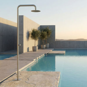 Outdoor Gun Metal Stainless Steel Shower with 25cm Head and Dual Water Inlets