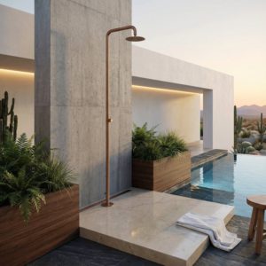 Outdoor Shower Rose Gold Stainless Steel 316L with 25 cm Head and Floor Mount