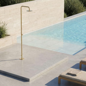 Outdoor Shower in Gold AISI 316L Stainless Steel with 25cm Rain Showerhead and Floor Mount