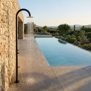 Black and Gold Stainless Steel Outdoor Pool Shower with Mixer and Footwash