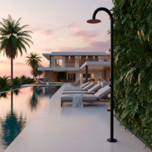 Black and Rose Gold Marine-Grade Stainless Steel Outdoor Shower with Mixer and Footwash