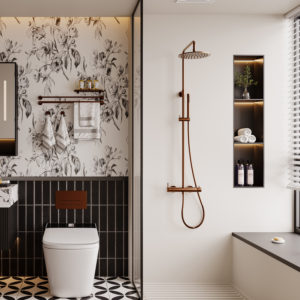Wall-Mounted Shower in 316L Stainless Steel Rose Gold Finish Dual Mixer