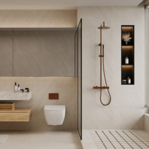 Thermostatic Shower in Rose Gold 316L Stainless Steel Wall-Mounted 25cm Head