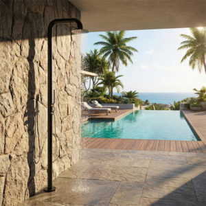 Black Stainless Steel Outdoor Shower with 25cm Rainhead Mixer e Hand Shower