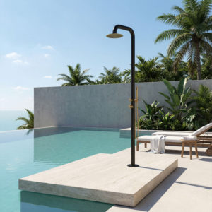 Black and Gold Outdoor Shower Stainless Steel AISI 316L with Mixer and Hand Shower