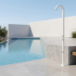 White Matte 316L Stainless Steel Outdoor Shower w- Hot-Cold Mixer e Footwash