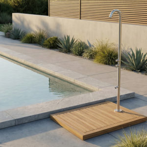 Outdoor Shower Stainless Steel AISI 316L Satin Inox with Hot e Cold Water Foot Wash