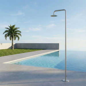 Satin Stainless Steel AISI 316L Outdoor Cold Water Shower 25cm Head 1-2 Rear Inlet