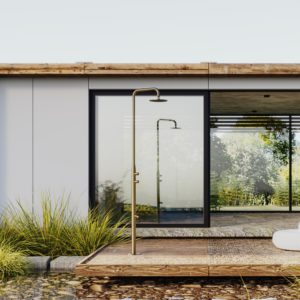 Outdoor Shower in Gold AISI 316L Stainless Steel with 25cm Head and Dual Timer