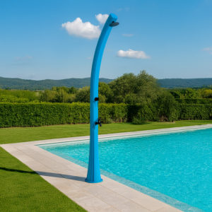 Curved Blue HD Polyethylene Solar Shower for Garden and Pool 226 cm Height