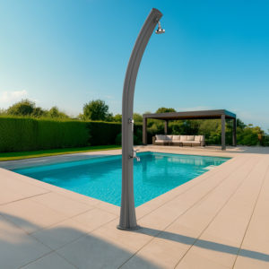 Curved Gray Solar Shower HD Polyethylene 25L with Brass Faucets e Foot Wash