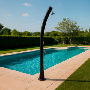 Black Solar Heated Shower with Curved HD Polyethylene Design for Outdoors