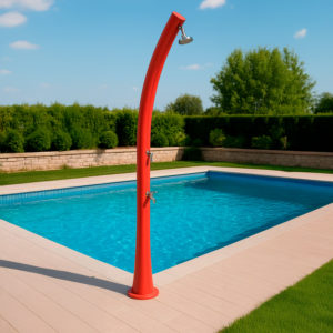 Red Solar Shower with Curved HD Polyethylene Structure for Garden and Pool