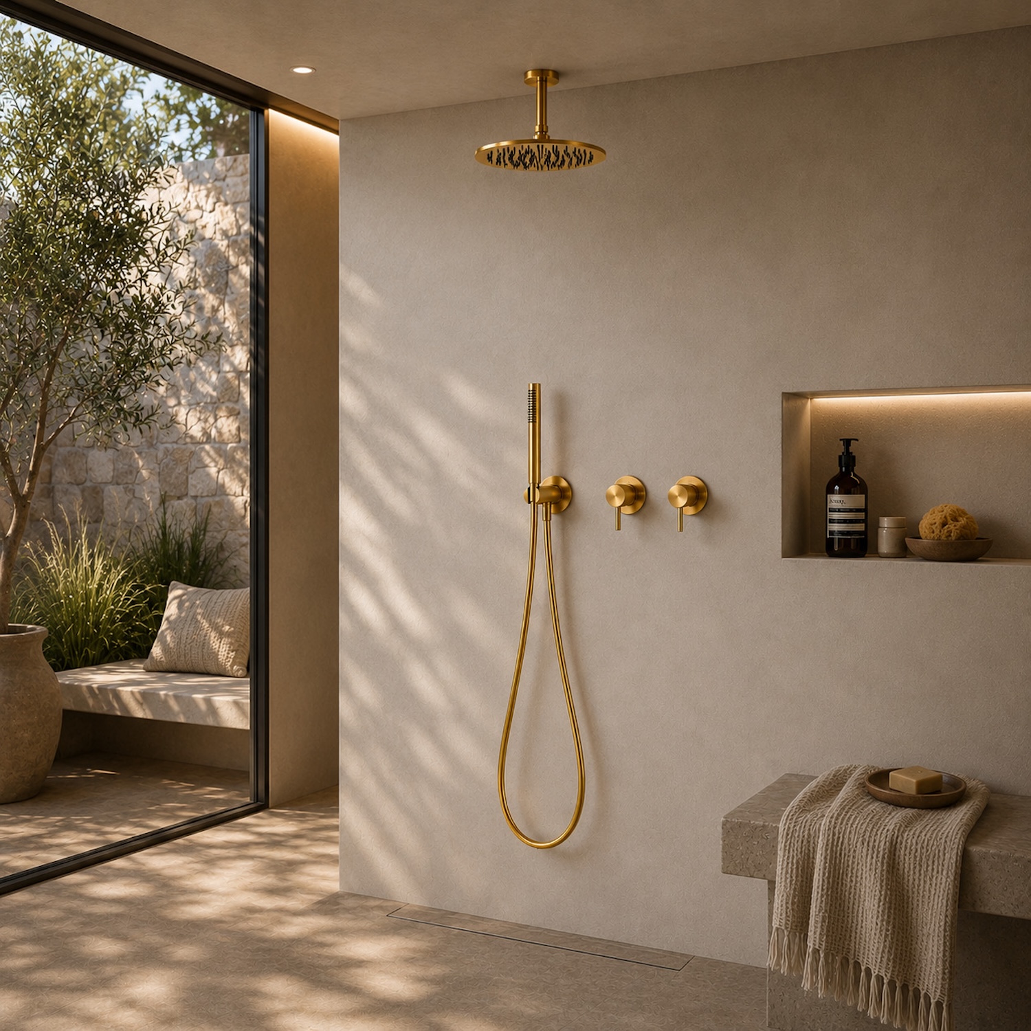 Short 25 cm Ceiling Shower Kit Gold 316L Stainless Steel