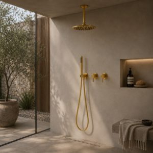 Gold Stainless Steel 316L Ceiling Shower Kit with 30 cm Arm Anti-Limescale