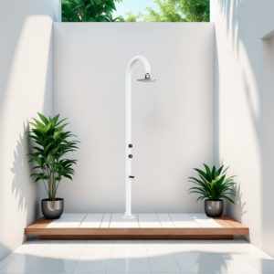 White aluminum shower with LED hotcold water foot tap and dual inlet