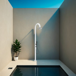 White aluminum shower with LED handheld sensor and dual inlet