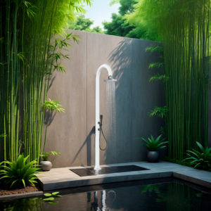 White aluminum shower with LED handheld and batteryfree sensor