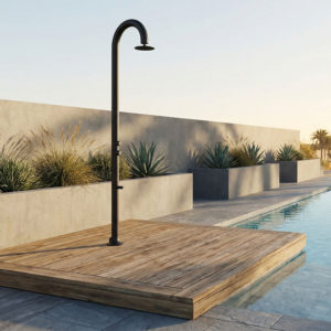 Black Aluminum Timed Shower with Foot Washer Dual Water Inlet Cold Water Only