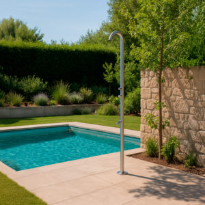 Stainless Steel Satin Shower for Pool Outdoor with Foot Wash and Ceramic Cartridge