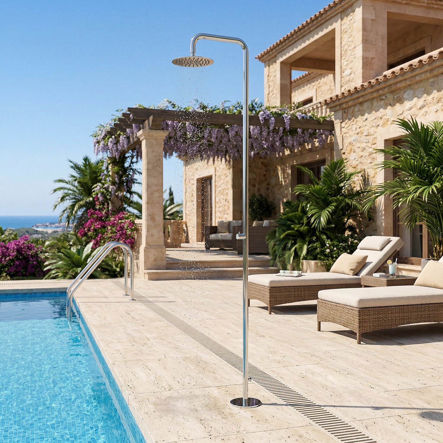 316L Stainless Steel Outdoor Cold Water Shower with 25 cm Anti-Limescale Head
