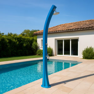 Blue solar shower 40L PEHD 266cm brass no power foot rinse