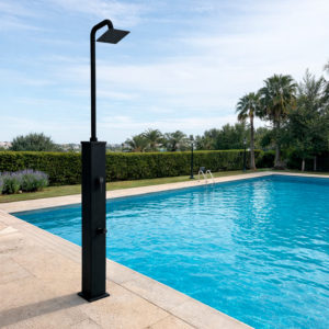Black Aluminium Solar Outdoor Shower 26L Tank ABS 22cm Square Head Mixer-r