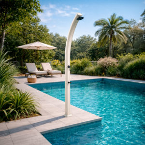 White Aluminum Solar Shower 25L Tank 15cm Round Head Foot Rinse