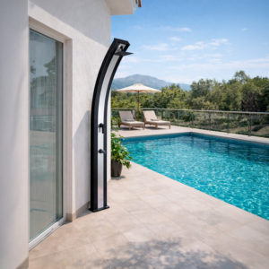Black RAL9004 Aluminum Solar Outdoor Shower 40L Tank Inox Band Mixer